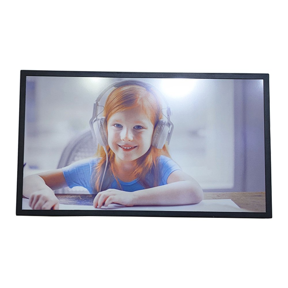 A large colour E-Ink picture frame displaying a family photograph