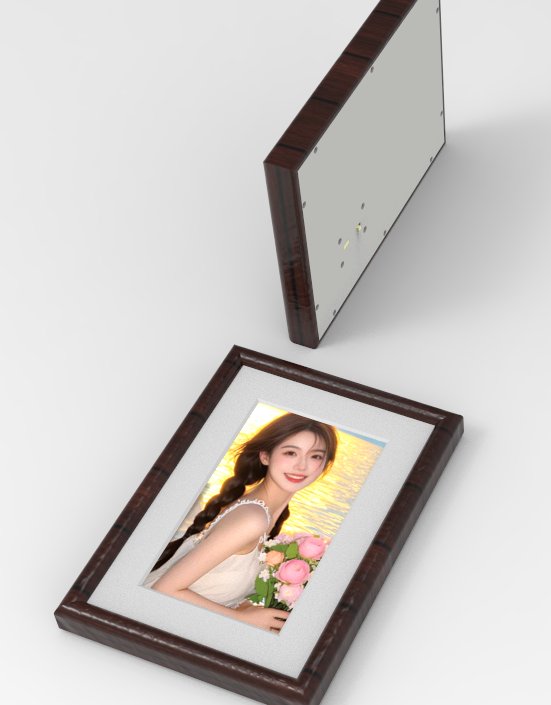 A colour E-Ink frame shown from the front and back showing the driver electronics